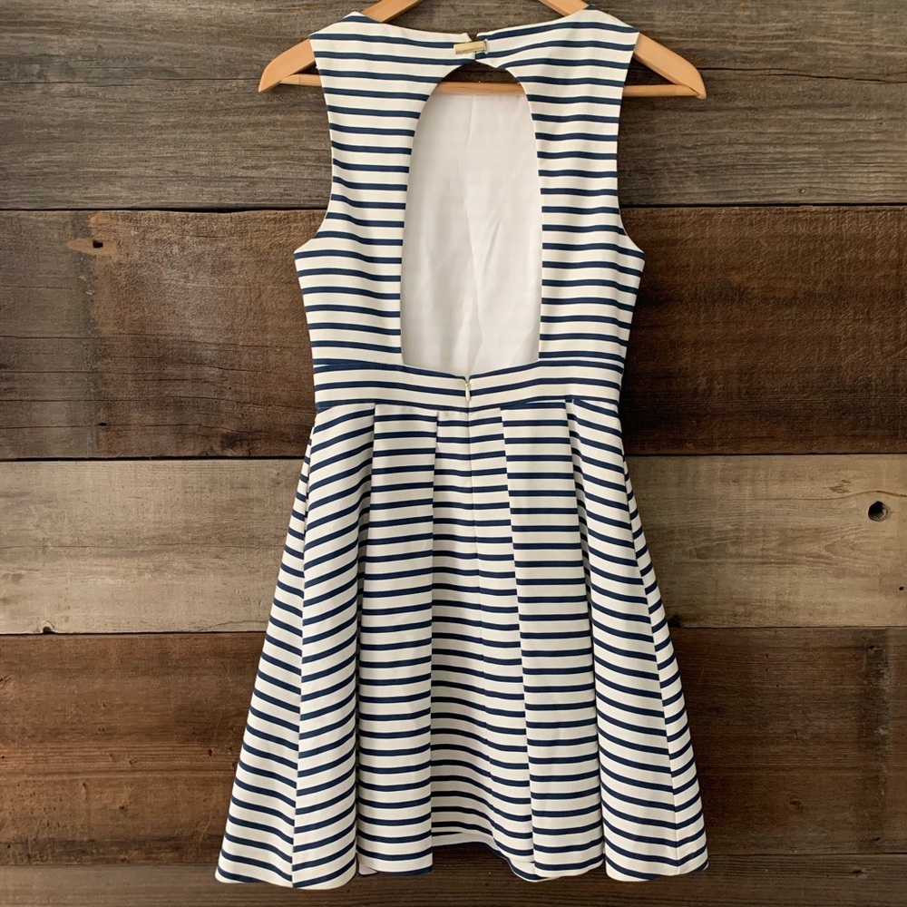 ZARA White Blue Striped Pleated Cutout Mini Dress - Picture 4 of 7